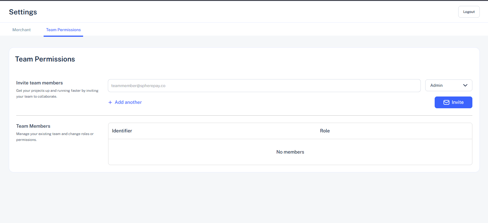 Screenshot of the team permissions settings page